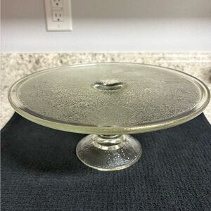 Harp Clear Glass Cake Plate Jeannette Pedestal Stand Vintage
